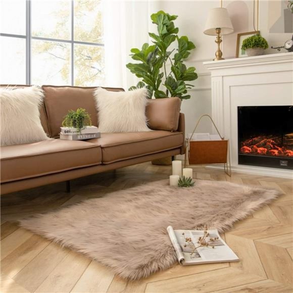 faux fur rug,Fluffy Shaggy Area Rug Ultra Soft 3x5 Feet Rectangle Fur Rug Beige - Picture 5 of 6